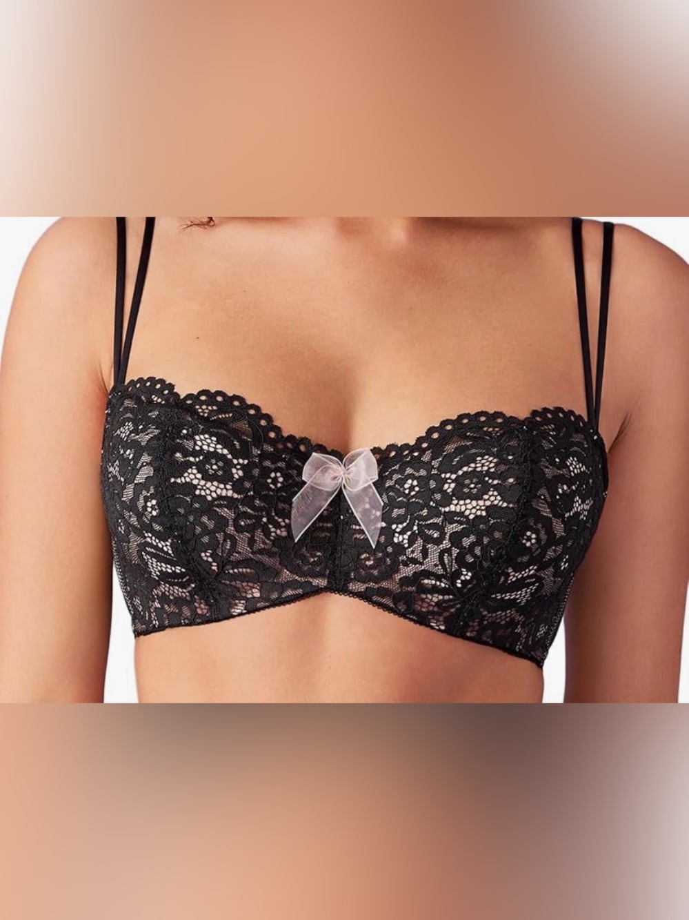B.Tempted Black Lace Ciao Bella Underwire Balconette Bra  Size 34DD